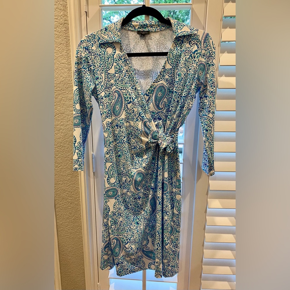 TALBOTS EFFORTLESS JERSEY FAUX WRAP DRESS - PLAYFUL PAISLEY